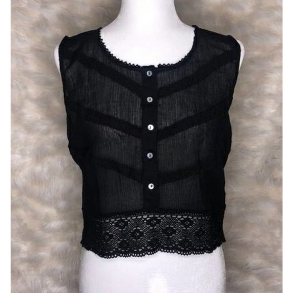 Illa Illa‎ Women's Sheer Sleeveless Black Lace Tank Crop Top Size Small - Picture 1 of 4